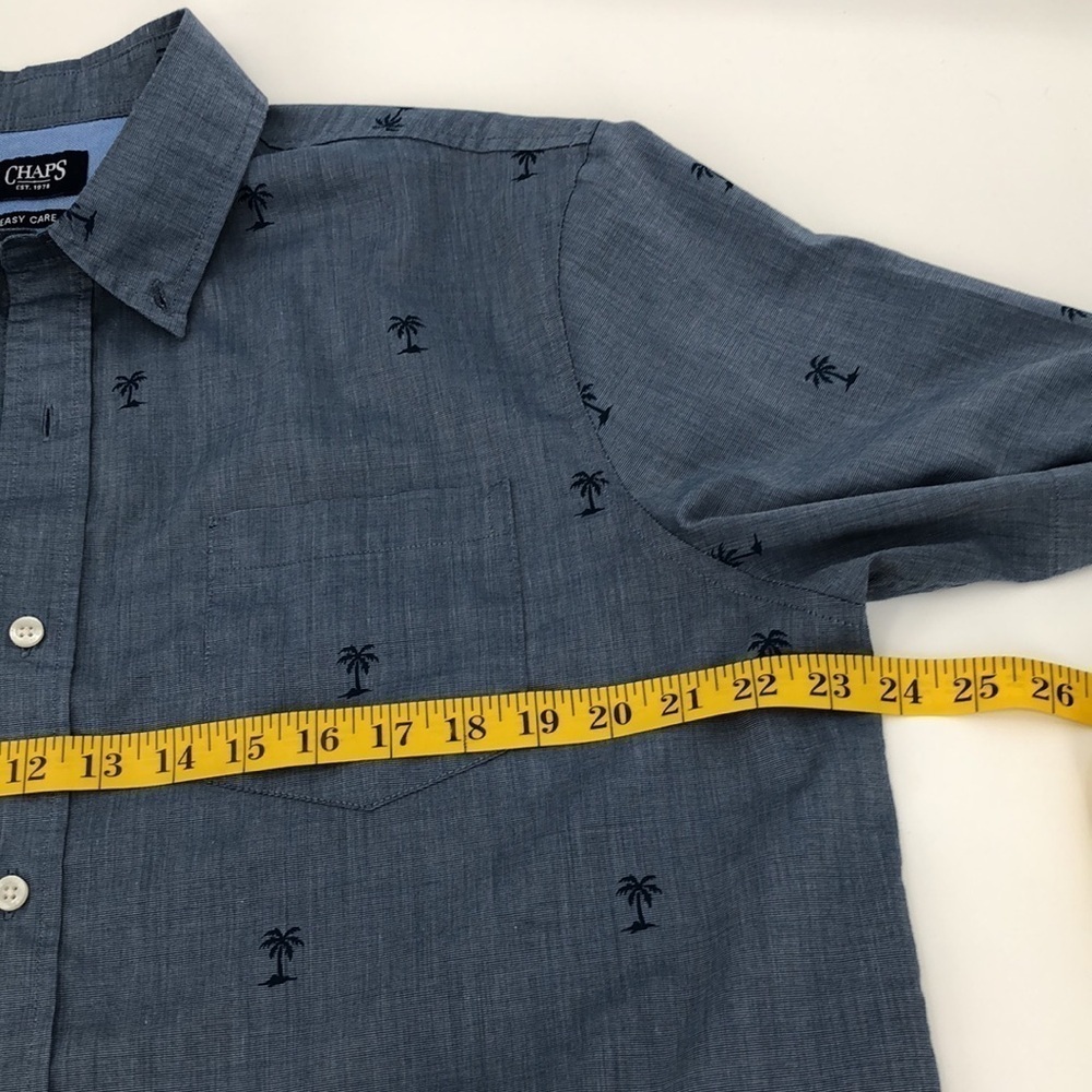 Chaps Easy Care Blue Palm Tree All Over Print Short Sleeved Button Down Size L - Picture 10 of 13
